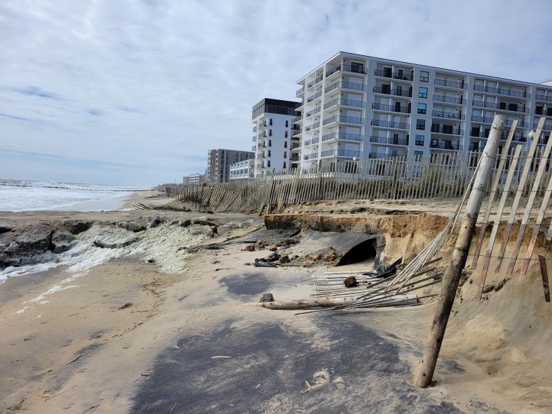 With the Henlopen Condominium and Hotel in the background, the northernmost Boardwalk entrance to the beach sustained a significant amount of damage. CHRIS FLOOD PHOTO